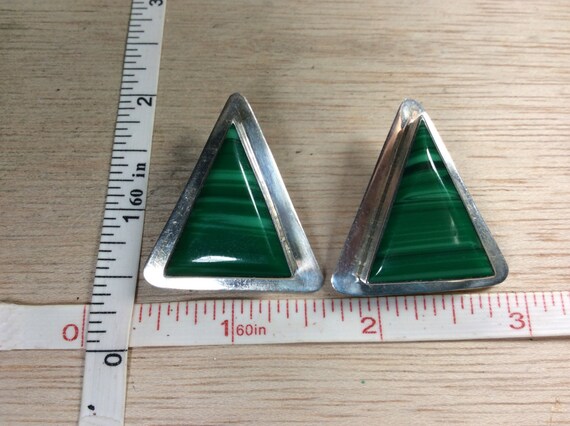 Vintage 925 Sterling Silver 24.6g Malachite Triangle Clip on  Vintage Sterling Silver 925 Malachite Clip On Earrings main image 0