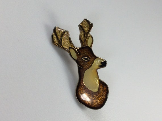 Vintage Pin Gold Toned Buck With Brown Enamel Mis… - image 1