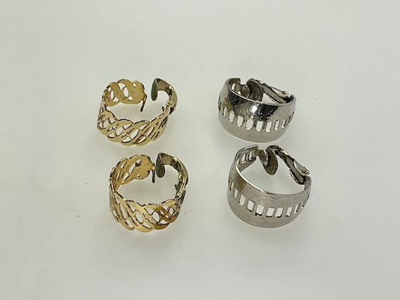 Vintage Lot Two Pair Clip On Hoop Earrings Gold S… - image 1