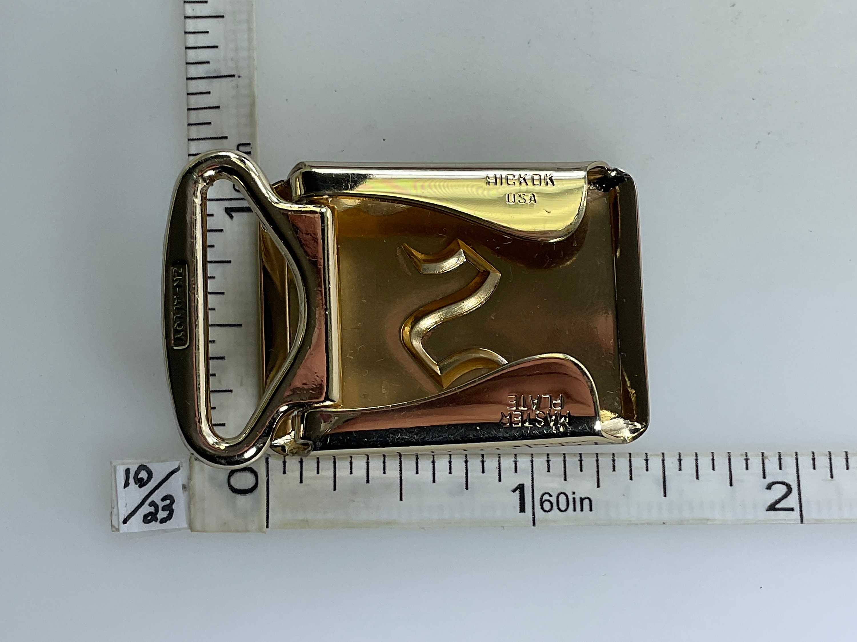 Vintage Hickok Belt Buckle Gold Toned Rectangle With Initial S Used