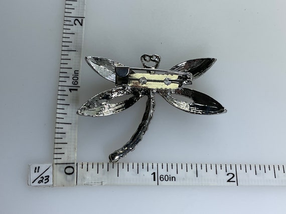 Vintage Pin Brooch Silver Toned Dragonfly With Re… - image 2