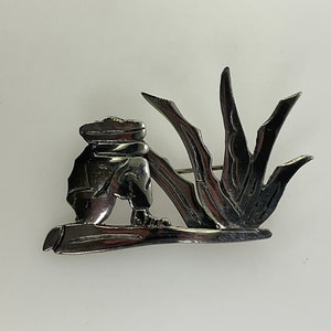 Vintage Plateria Pin Brooch Sterling Silver 925 Man Taking Siesta With Aloe Plant Used
