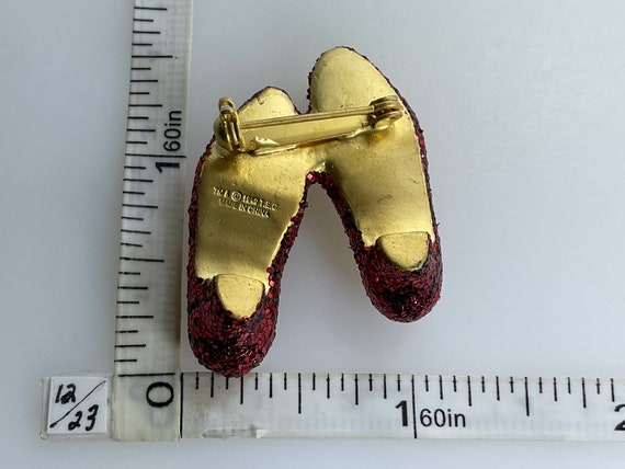 Vintage Pin Brooch Gold Toned Ruby Slippers With … - image 2