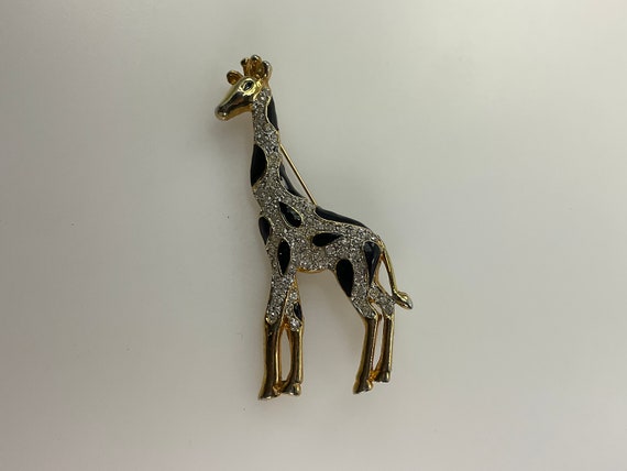 Vintage Pin Brooch Gold Toned Giraffe With Clear … - image 1