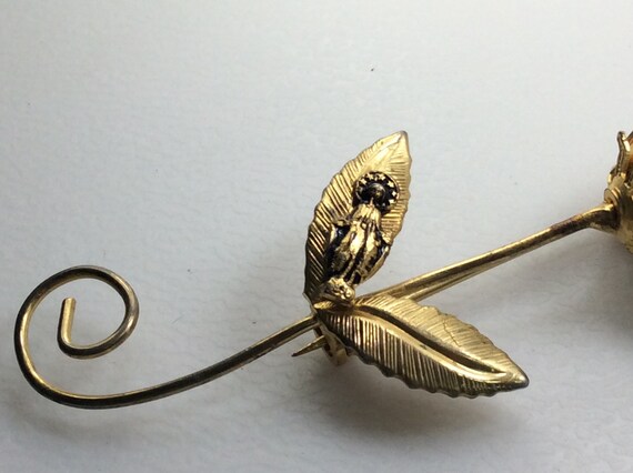 Vintage Pin Brooch Gold Toned Textured Rose Flowe… - image 3
