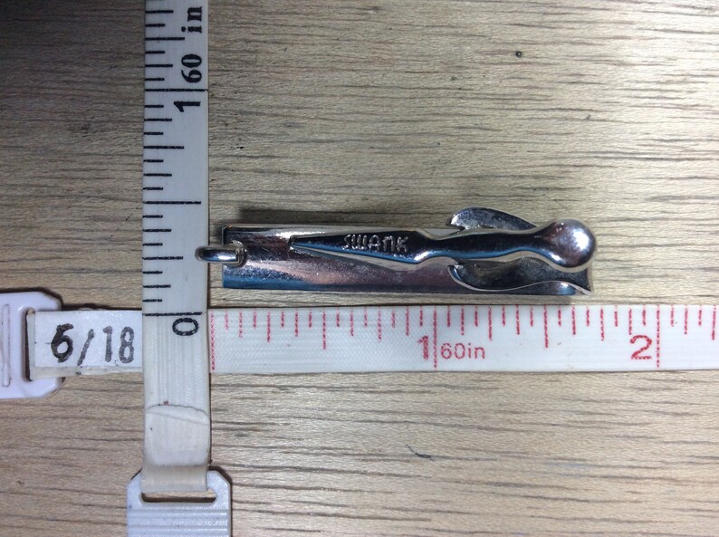 Vintage Swank Silver Toned Tie Clip Blue Glass Stone Used