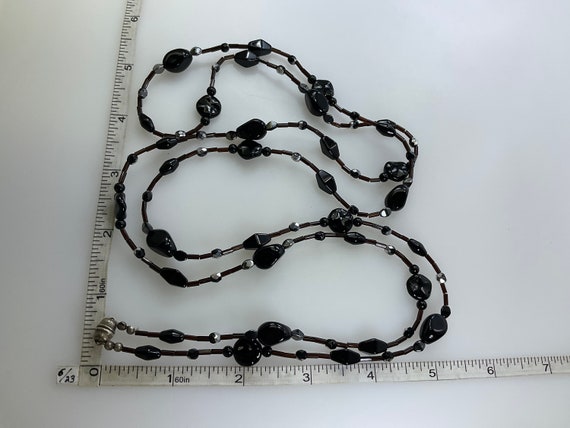 Vintage 48” Necklace With Silver Toned Brown And … - image 2