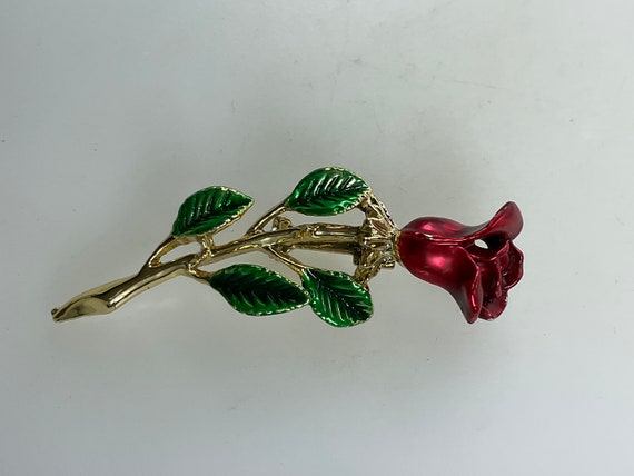 Vintage Gerrys Pin Brooch Gold Toned Rose With Re… - image 1