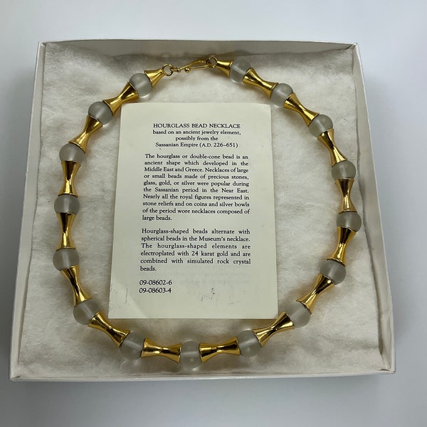 Vintage Metropolitan Museum Of Art 17” Necklace Hourglass Design 24kt Gold Electroplate And Frosted Simulated Crystal Beads In Box 1998 Used