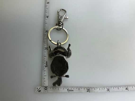 Vintage Keychain Silver Toned Owl With Black Whit… - image 2