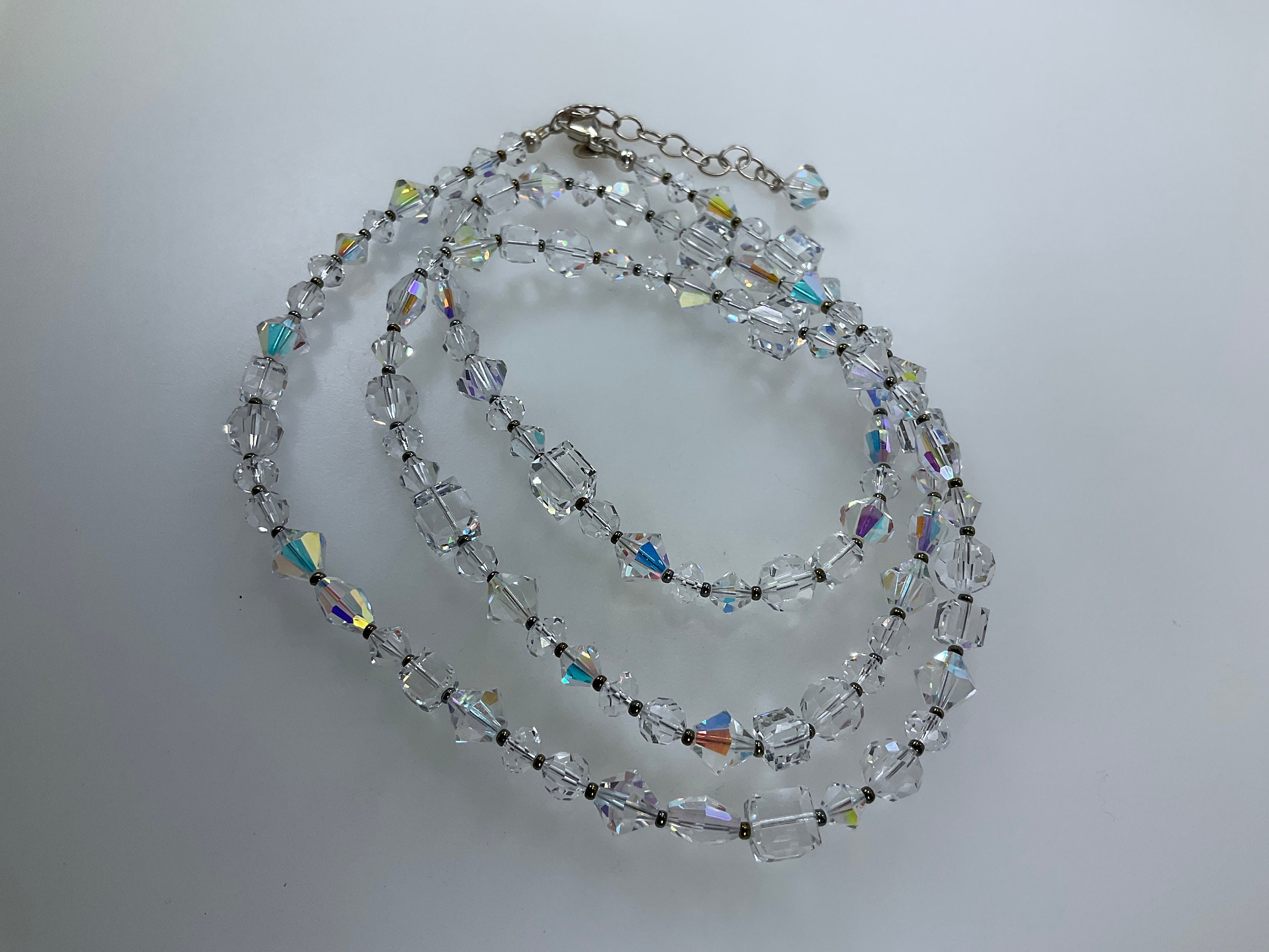 Vintage Emily Ray 31”-34” Necklace Sterling Silver 925 With AB Clear Glass  Beads Used