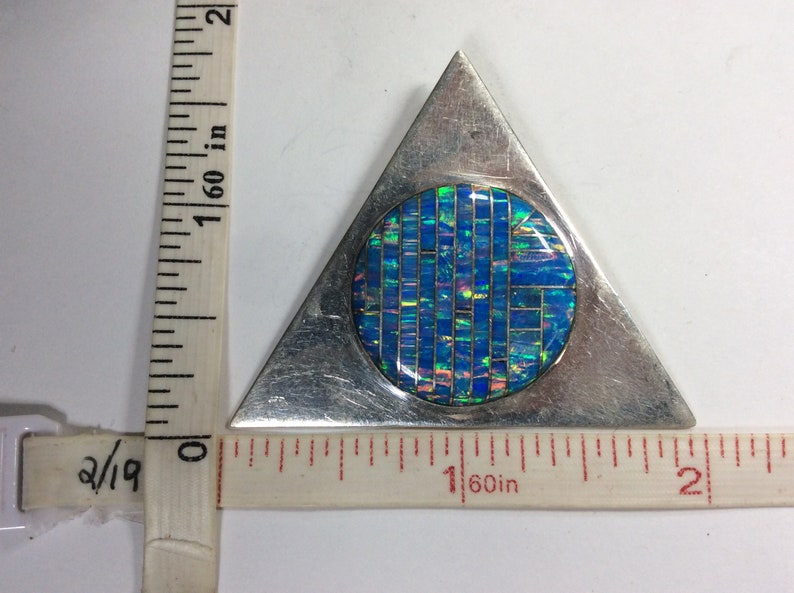 Vintage 925 Sterling Silver 9g Pendant Triangle Blue Synthetic Opal Used Old Pawn