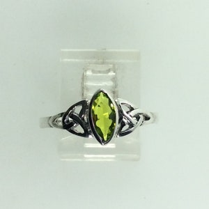 Vintage Ring Size 10 Sterling Silver 925 Marquis Trinity Knots With Peridot New Old Stock