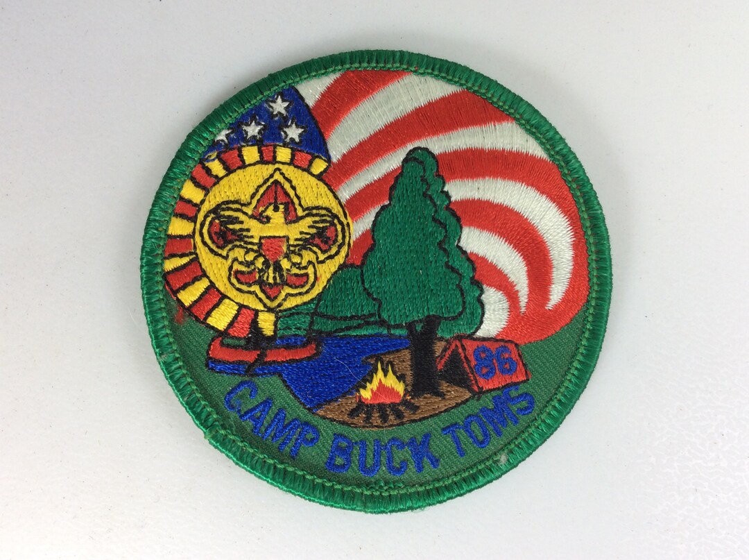 Vintage Boy Scouts America Patch Camp Buck Toms 1986 Red White Green
