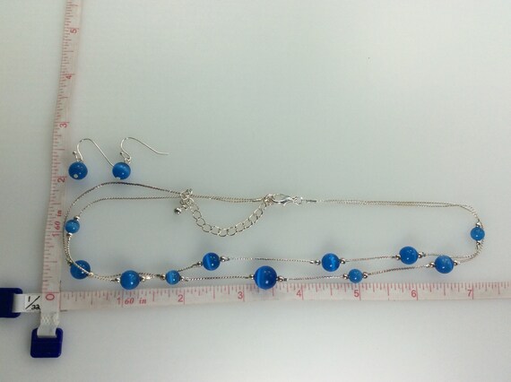Vintage 15"-18" Necklace Dangle Earrings Set Silv… - image 2