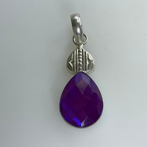 Vintage Pendant Sterling Silver 925 Teardrop Blue Purple Crystal Used