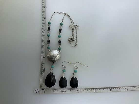 Vintage 16”-19” Necklace Dangle Earrings Set Silv… - image 2