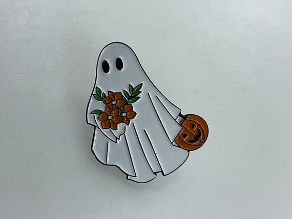Vintage Pin Brooch Trick Or Treat Ghost With Pump… - image 1