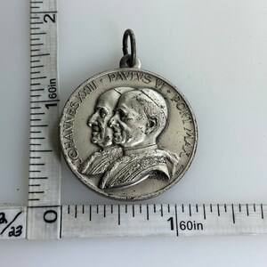 Vintage Pendant Silver Toned Round With Pope John Pope Paul and Cross ...