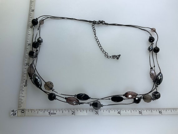 Vintage 16”-19” Necklace 3 Strands Oxidized With … - image 2