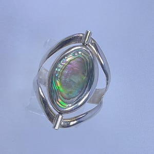Vintage Ring Size 7.5 Sterling Silver 925 Marquis Flip With MOP Abalone-Shell Needs-Cleaned Used