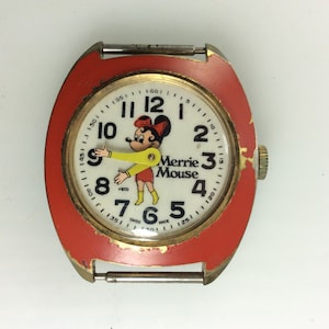 Vintage BTD Watch Merrie Mouse Working Condition Windup Shows Wear No Band Used