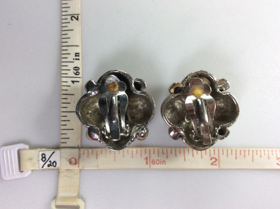 Vintage Clip On Earrings Silver Toned X Design Used
