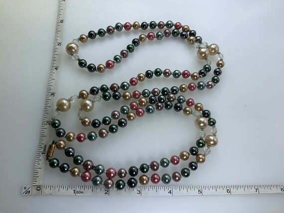 Vintage 50” Necklace With Champagne Green Pink Pu… - image 2
