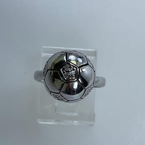 Vintage Ring Size 6.25 Sterling Silver 925 Soccer Ball With Clear Stones Used