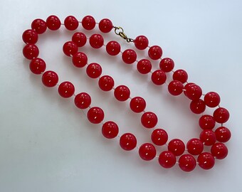 Vintage 22” Necklace With Red Plastic Beads Used