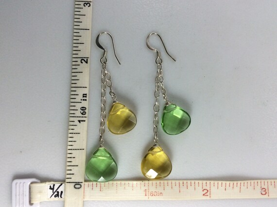 Vintage Dangle Earrings Silver Toned With Green A… - image 2