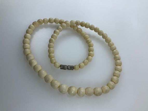 Vintage 16” Necklace With White Bone Beads Used - image 1