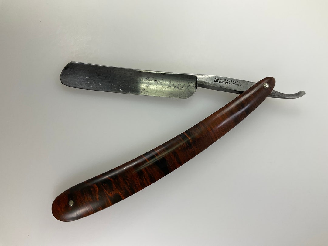 Vintage Case Brothers Straight Razor Brownblack Scales Used Etsy