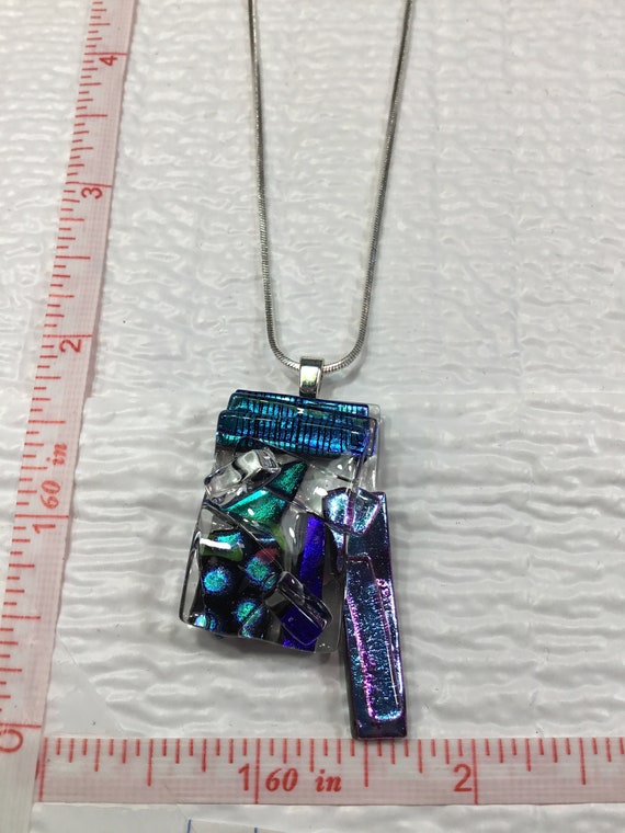 Silver Toned Necklace With Clear Iridescent Blue … - image 3