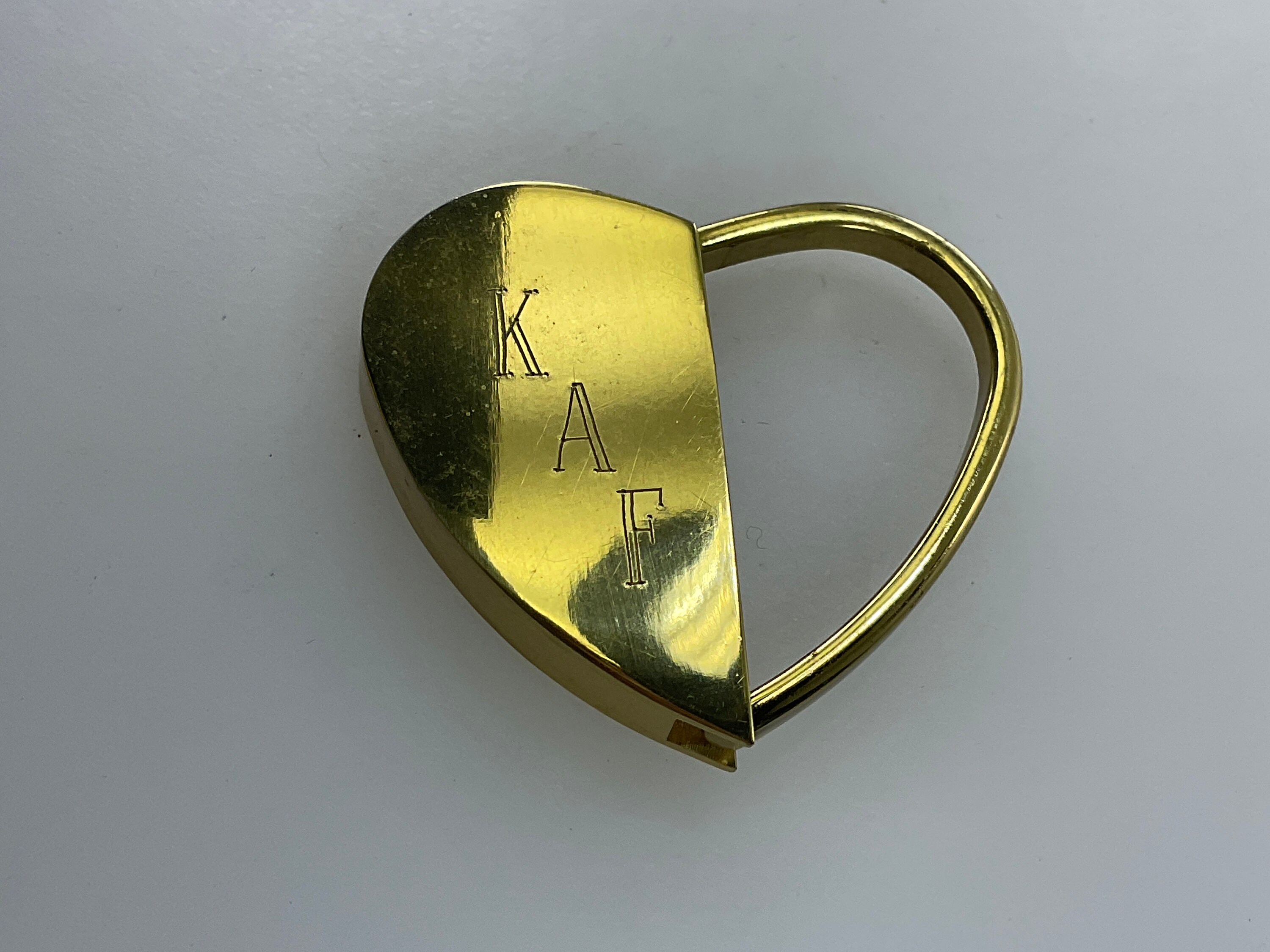 Vintage Keychain Gold Toned Heart With Initials KAF Used