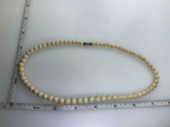 Vintage 16” Necklace With White Bone Beads Used - image 2