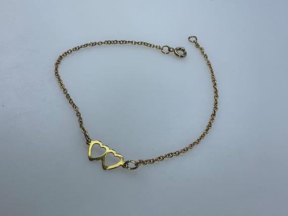 Vintage 8.75” Bracelet Gold Toned Chain With Hear… - image 1