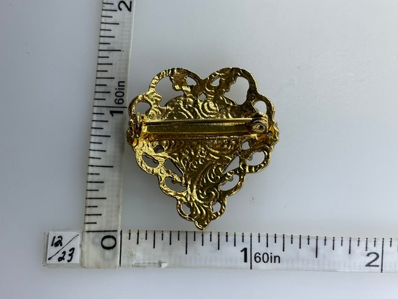 Vintage Pin Brooch Gold Toned White Heart With Re… - image 2