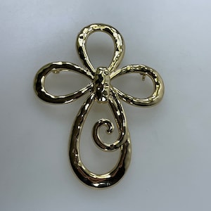 Vintage Pin Brooch Gold Toned Cross Used