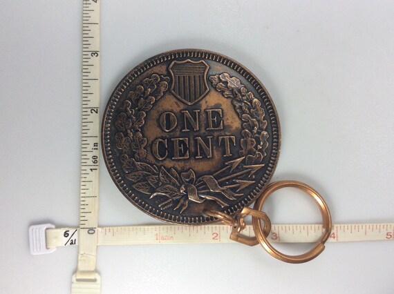 Vintage Keychain Copper Toned Replica 1877 One Ce… - image 2