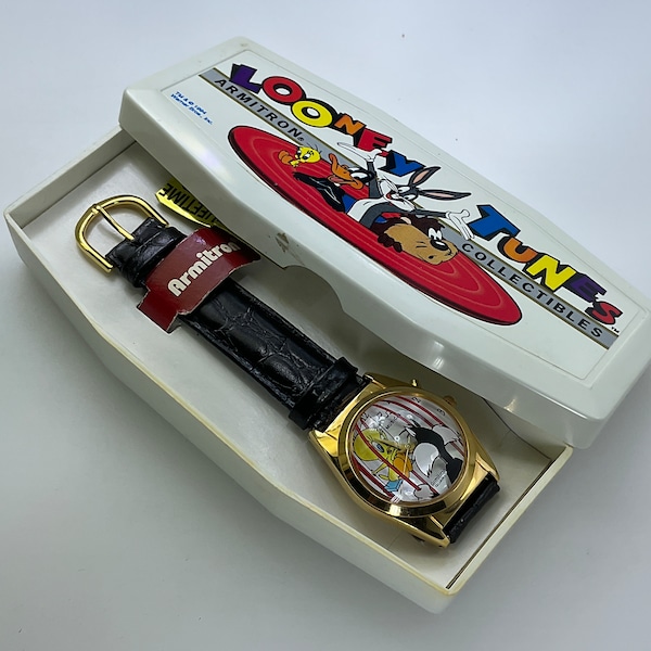 Vintage Armitron Watch Looney Tunes Silvester And Tweety Bird Warner Bros 1984 Working Condition In Case Musical Not Working Used