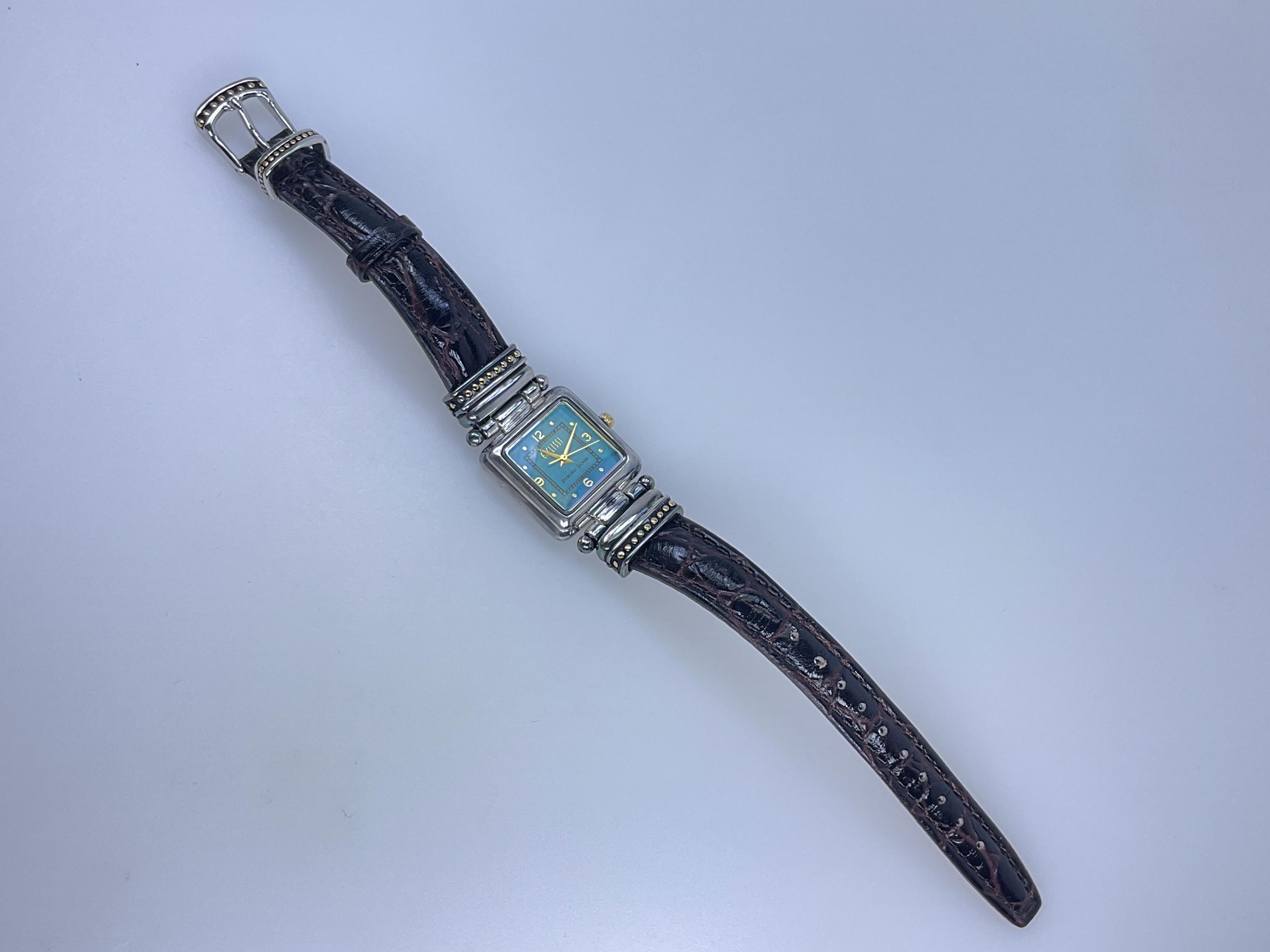Ecclissi Sterling Silver Chain-Link Bracelet Square Dial Watch display picture 2