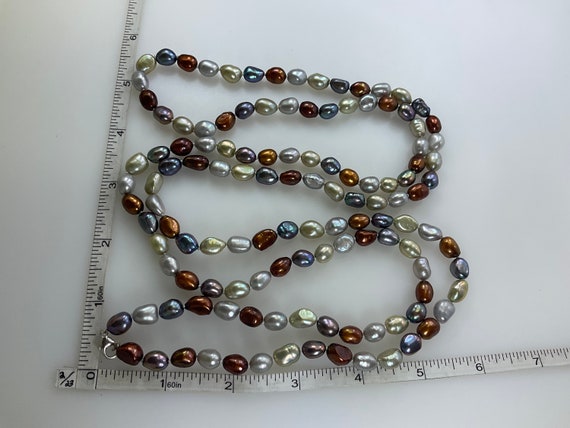 Vintage 49” Necklace With Copper Blue Gray Purple… - image 2