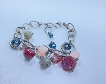 Vintage 8” Silver Toned Bracelet With Beads Used