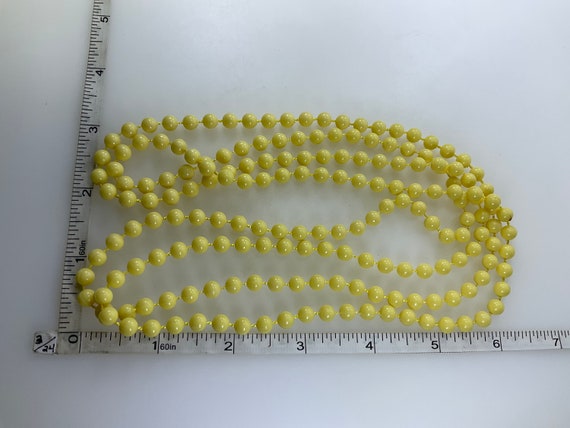 Vintage 58” Necklace With Yellow Plastic Beads Us… - image 2