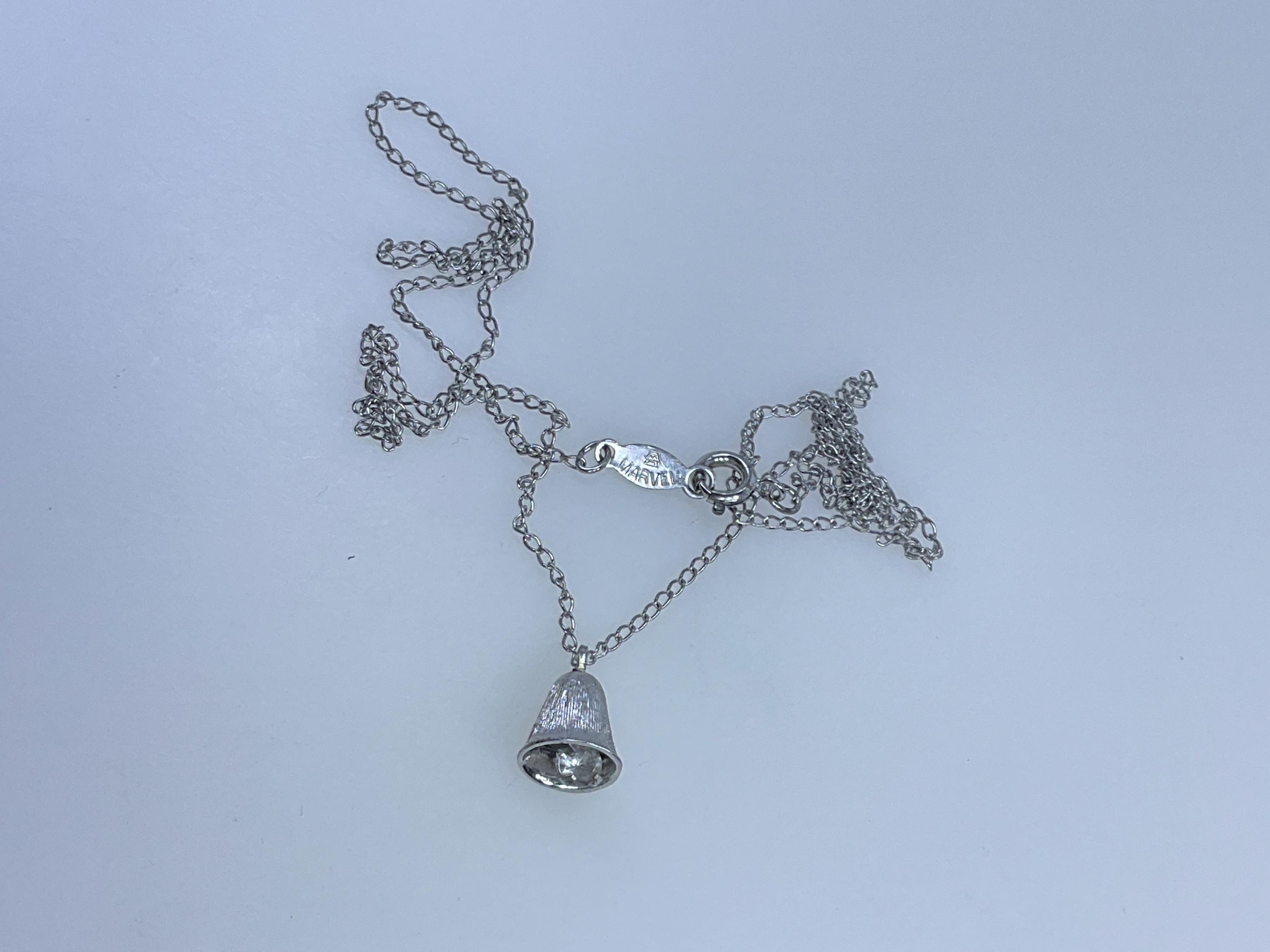 Vintage Marvel 19” Necklace Sterling Silver 925 Textured Bell With