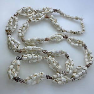 Vintage 36” Necklace With Natural Shell Beads White Brown Used