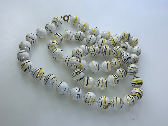 Vintage 28” Necklace With Plastic Beads White Yel… - image 1