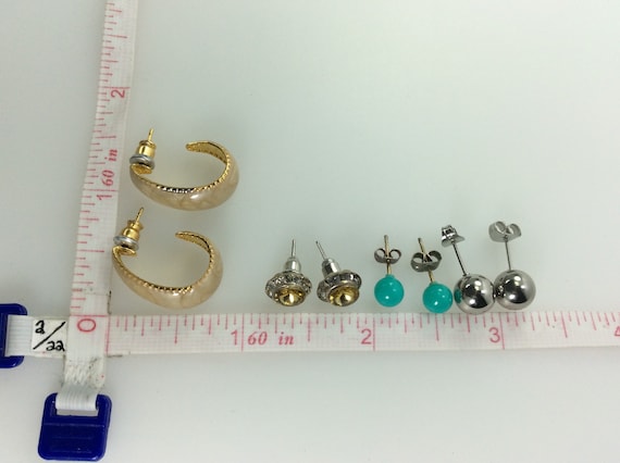 Vintage Lot Four Pair Stud Earrings Assorted Desi… - image 2