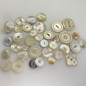 Vintage Lot Assorted Old Light Shell Buttons Used